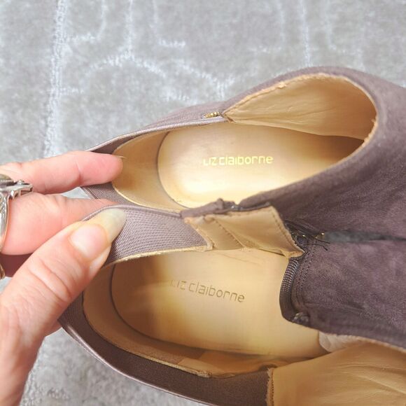 Liz Claiborne SOLSTICE Ankle Boots Womens Size 11M beigy gray peep toe heels - Picture 11 of 14